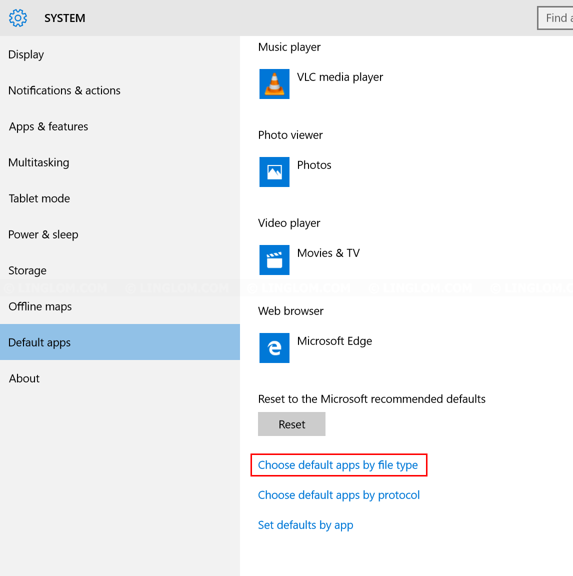 how to set default program to open specific file windows 10